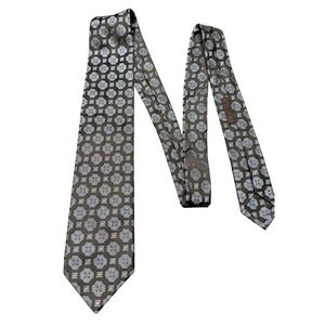 DOLCE PUNTAS Silk Tie Men Brown Geometric‎ Pattern Luxury Italian Handmade 3.5"W